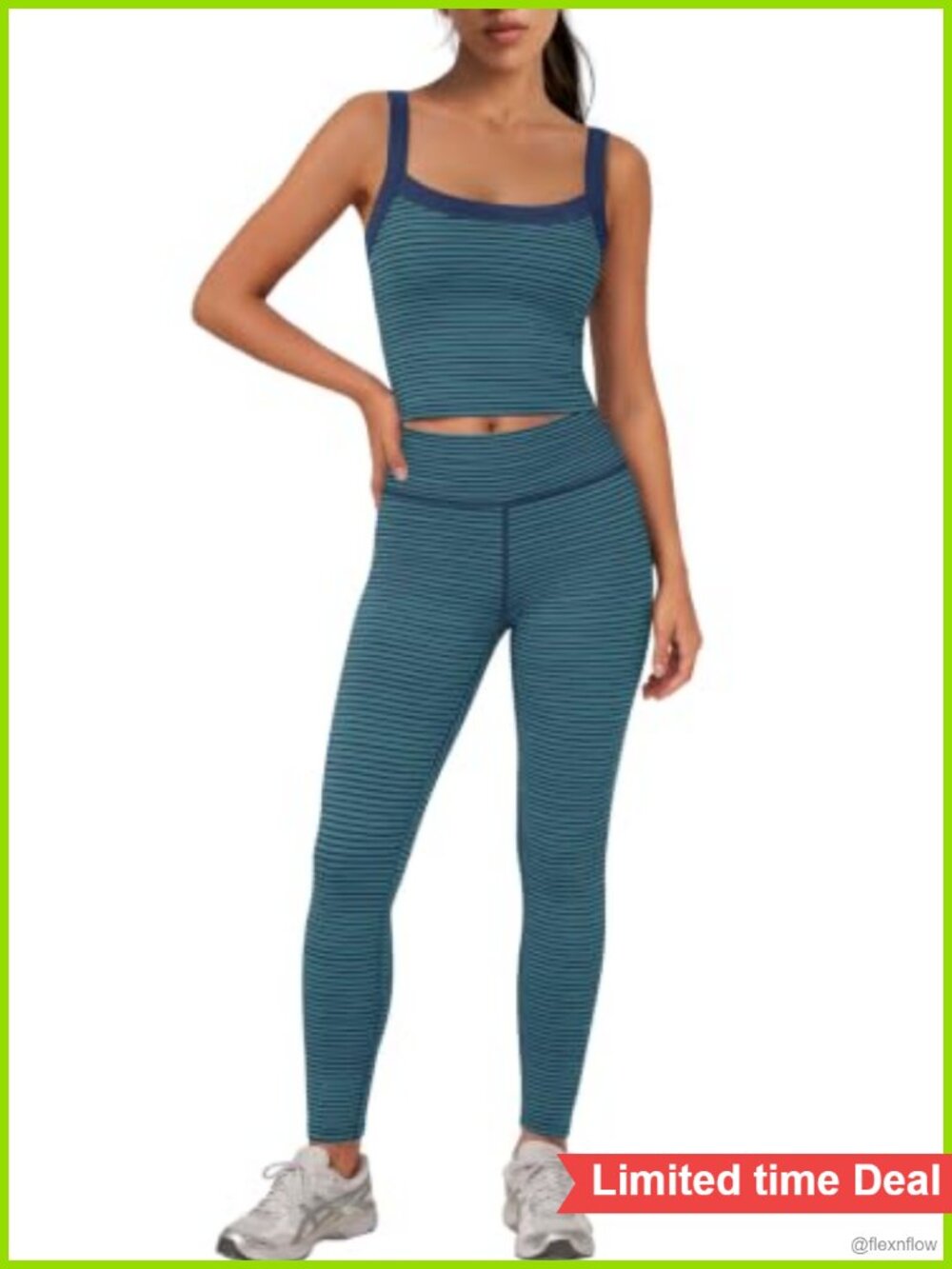 Striped Workout Set Padded Tank Leggings Yoga Activewear 2 Piece